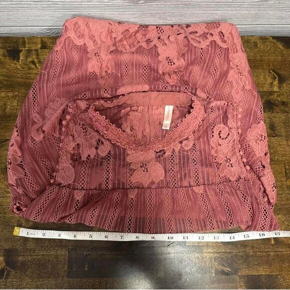 Pink Boho Fairy Tunic Top Size L Floral Mesh Lace Whimsical Cottagecore - Picture 5 of 7